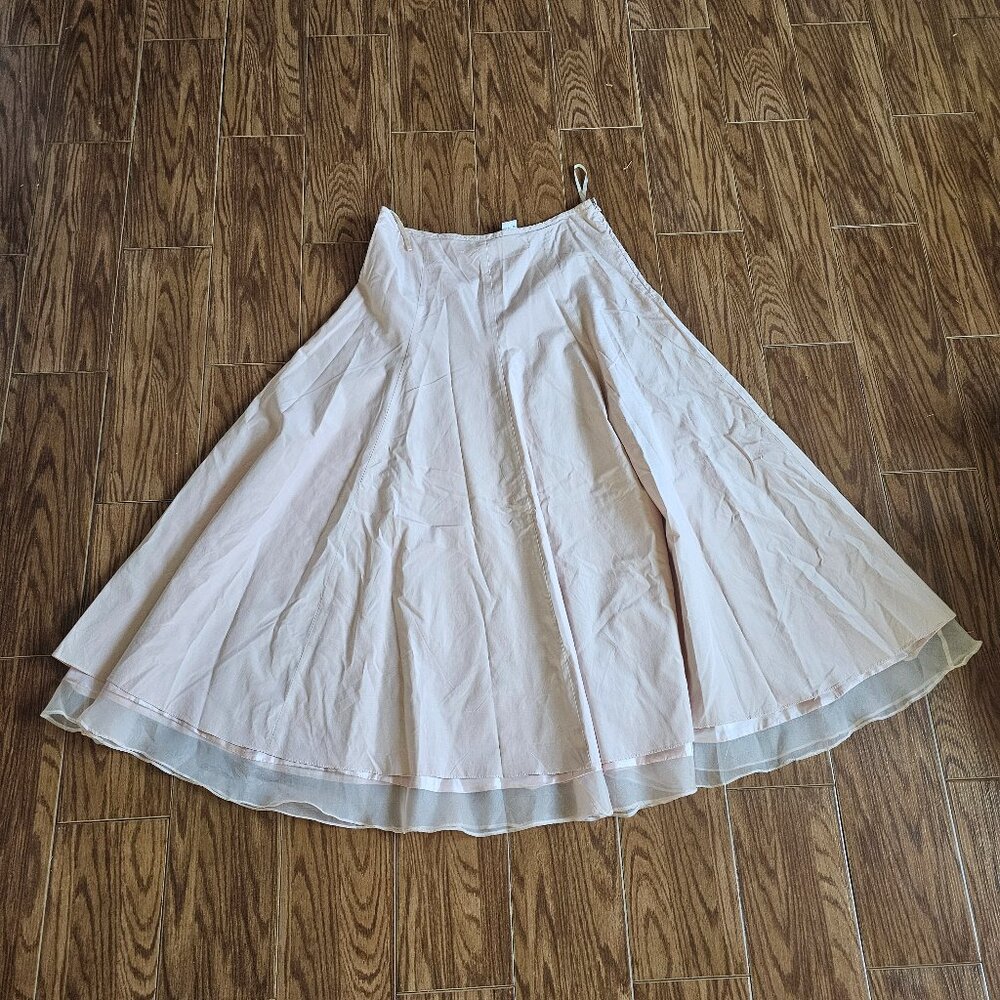 Newport News Silk Cotton Midi Skirt | Size 12 | Light Pink A-Line | Vintage
